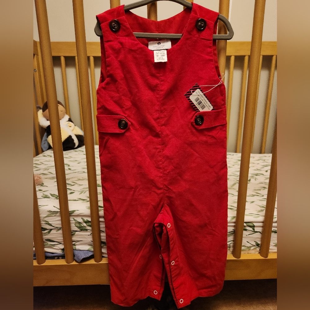 NWT Red Buttoned Corduroy Baby COveralls